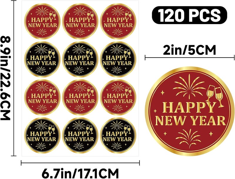 Alynta Happy New Year Stickers - 2 Inch 120Pcs Gold Foil Holiday Stickers Large Round New Year Gift Sticker Labels for Envelope Seals Cards - Image 2